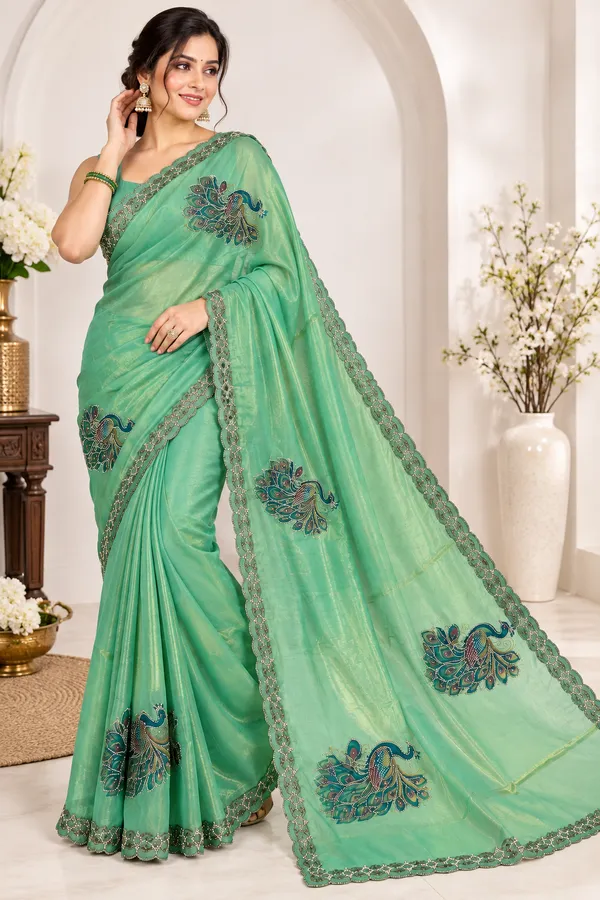 Green_Satin_Digital_Print_Swarovski_Embroidered_Saree_For_Women