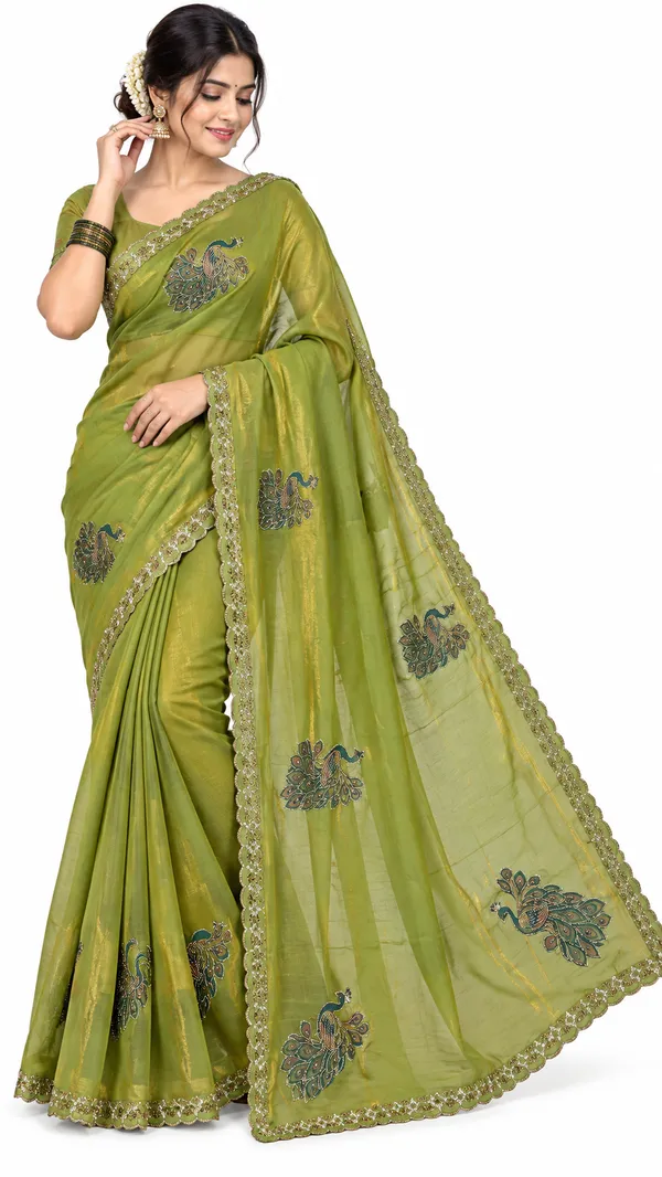 Olive_Green_Embroidered_Saree_For_Women