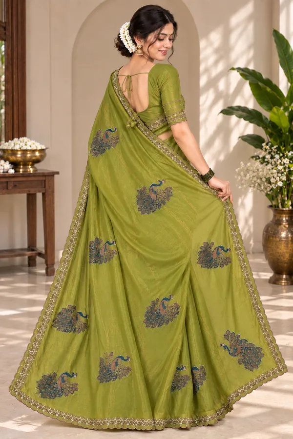 Olive_Green_Embroidered_Saree_For_Women
