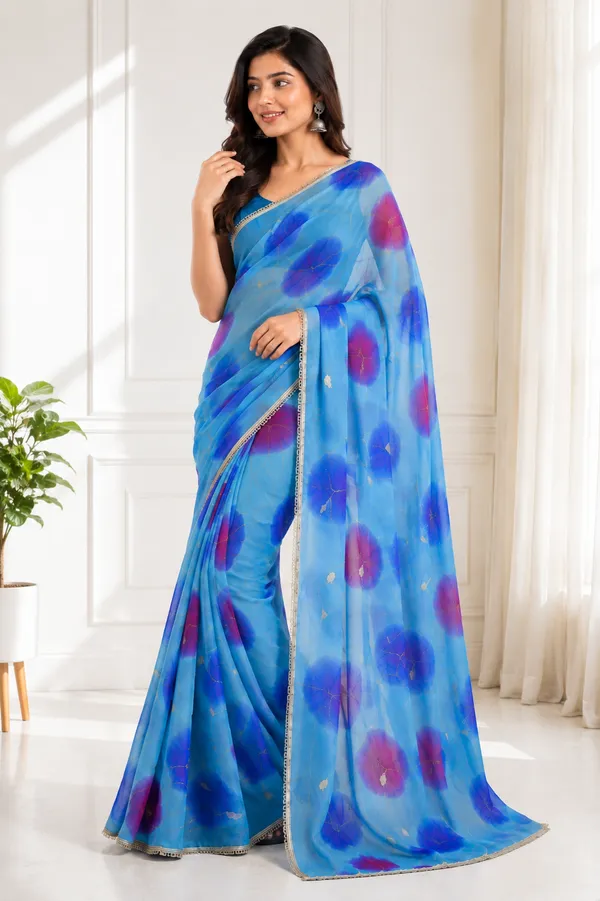Blue_Floral_Print_Saree_For_Women