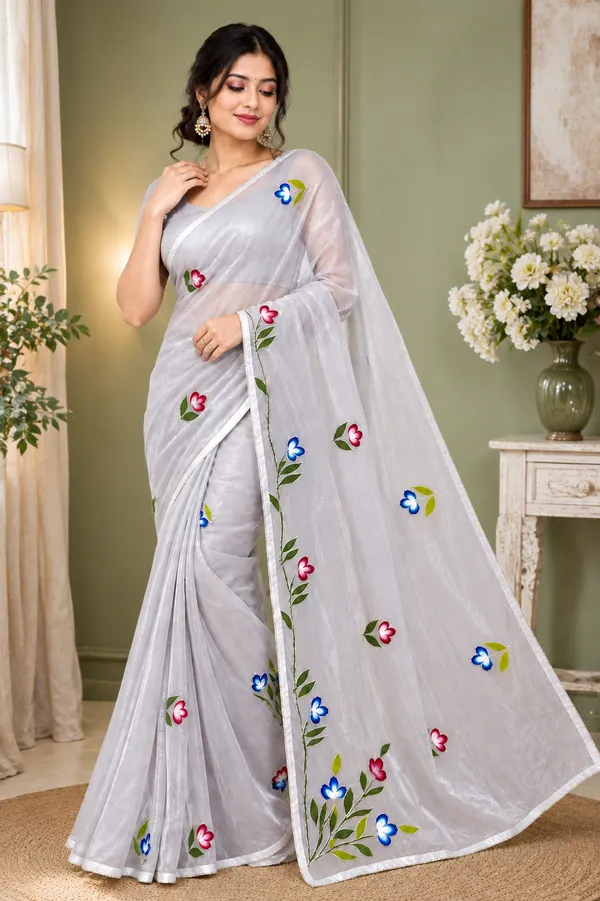 Grey_Sheer_Floral_Saree_For_Women