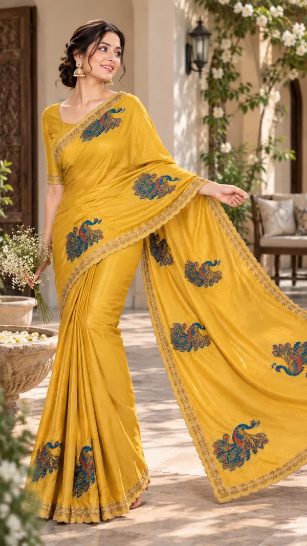 Yellow_Satin_Finish_Embroidered_Saree_For_Women