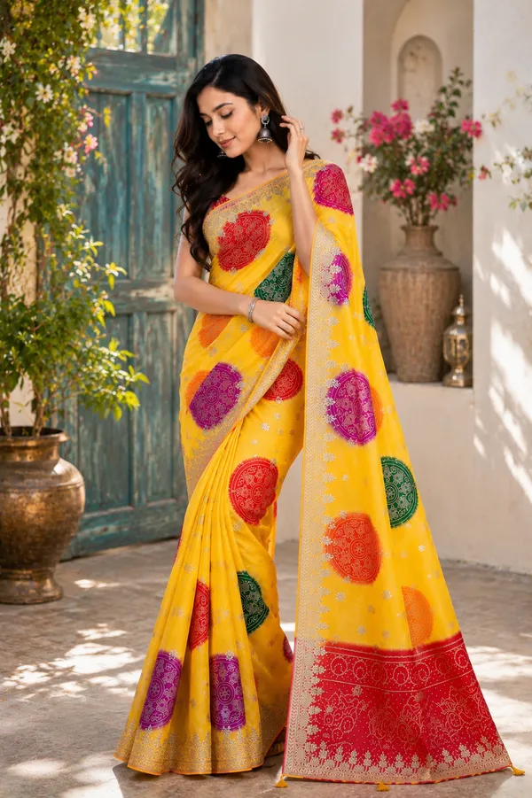 Yellow_Printed_Saree_For_Women