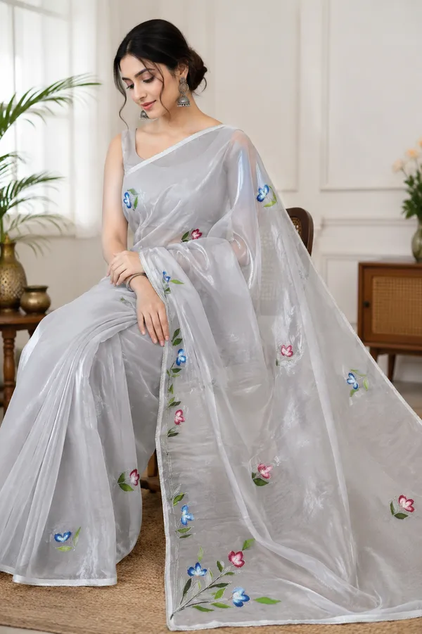 Grey_Sheer_Floral_Saree_For_Women