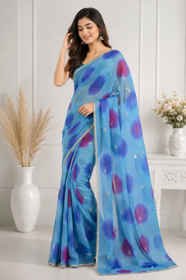 Blue_Floral_Print_Saree_For_Women