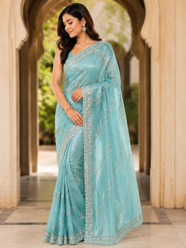 Aqua_Embellished_Saree_For_Women