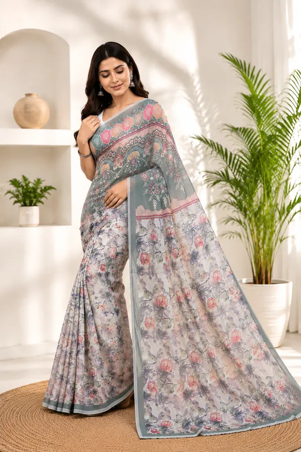 Grey_Floral_Print_Saree_For_Women