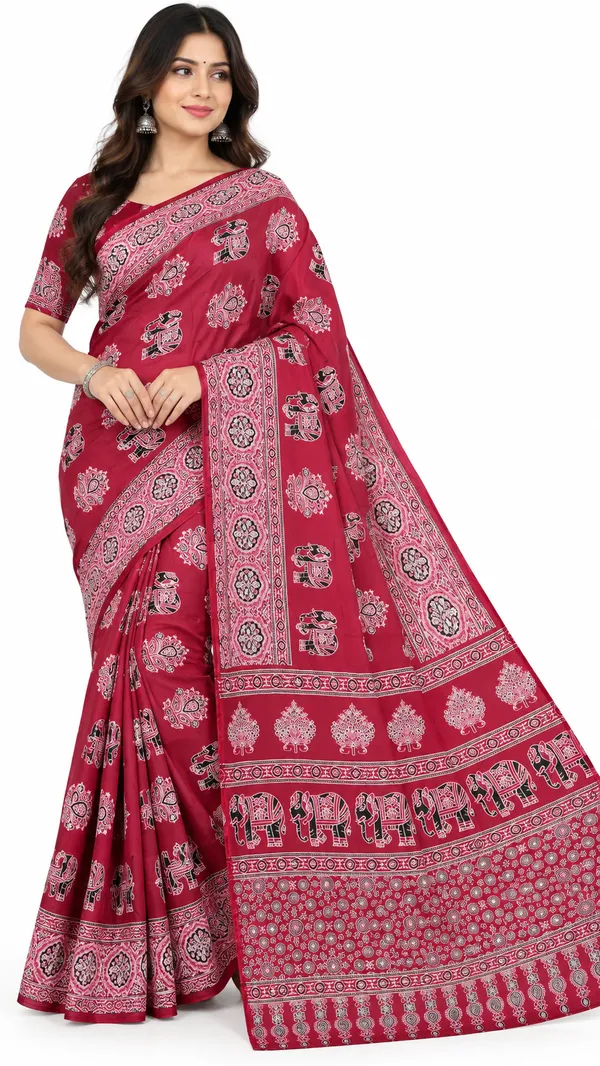 Red_Printed_Traditional_Saree_For_Women