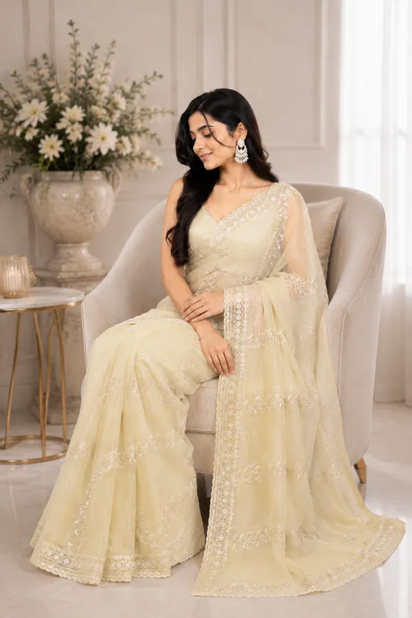 Cream_Organza_Embroidered_Saree_For_Women