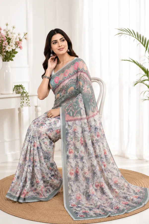 Grey_Floral_Print_Saree_For_Women
