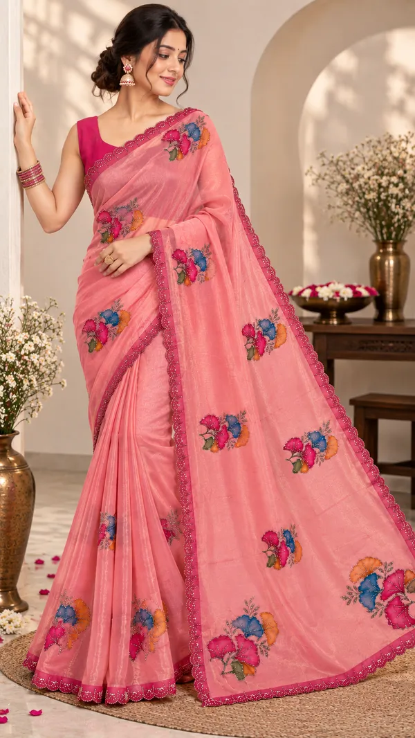 Pink_Floral_Embroidered_Saree_For_Women