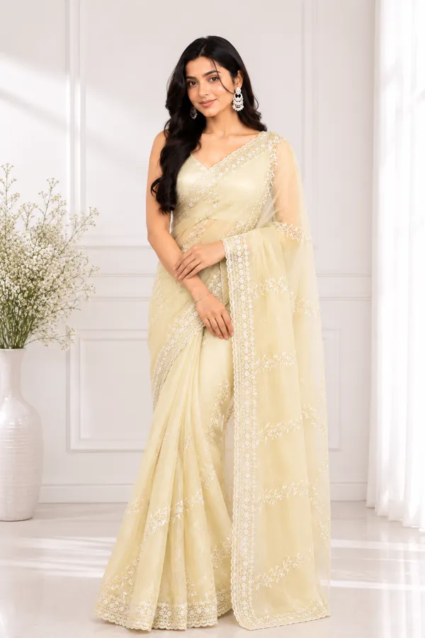 Cream_Organza_Embroidered_Saree_For_Women