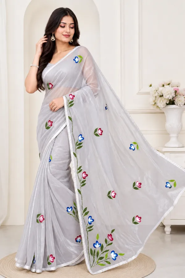 Grey_Sheer_Floral_Saree_For_Women