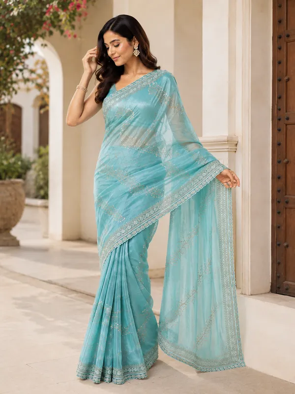 Aqua_Embellished_Saree_For_Women