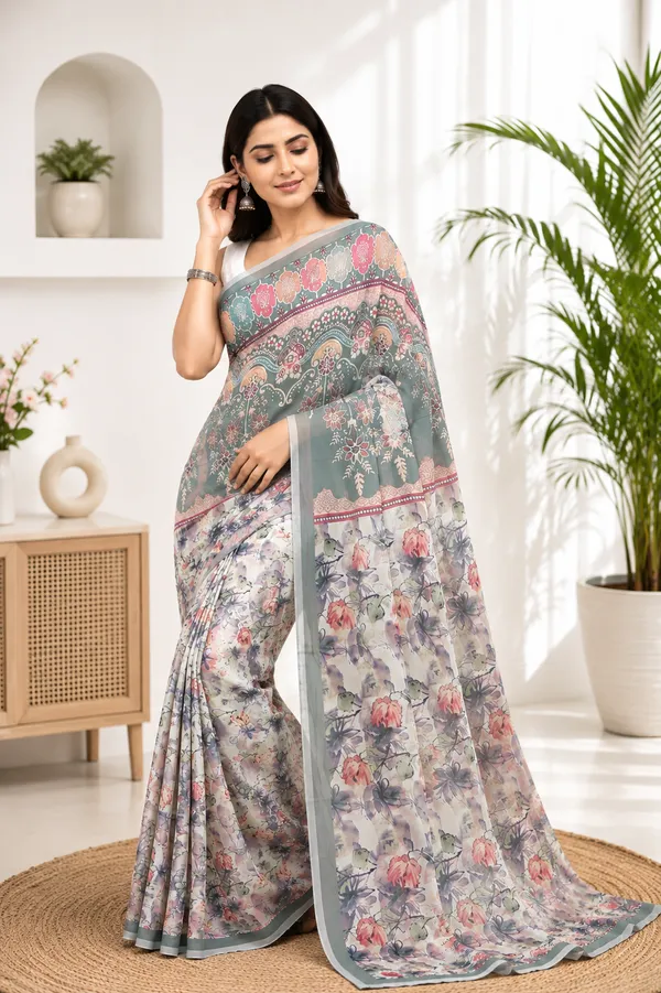 Grey_Floral_Print_Saree_For_Women
