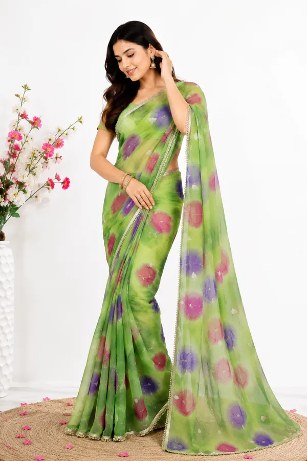Green_Floral_Print_Saree_For_Women