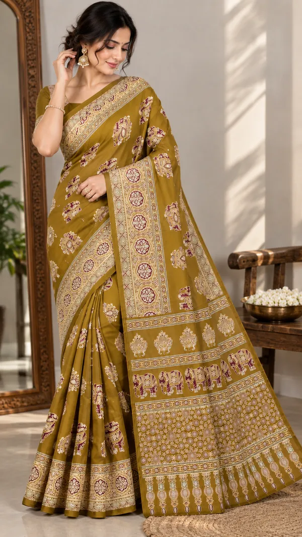 Mustard_Traditional_Printed_Saree_For_Women