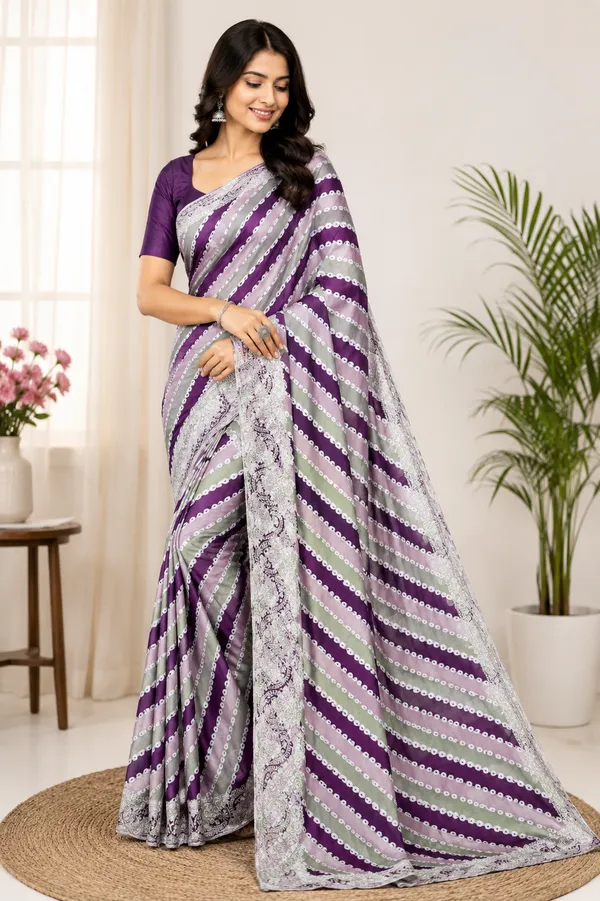 Purple_Chinon_Digital_Print_Striped_Embroidered_Saree_For_Women