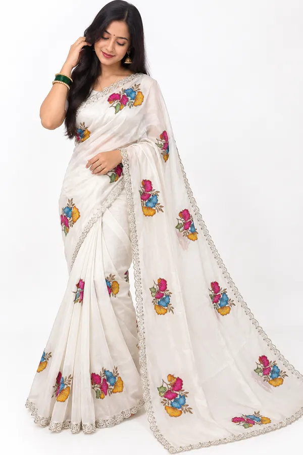 White_Floral_Lace_Border_Saree_For_Women