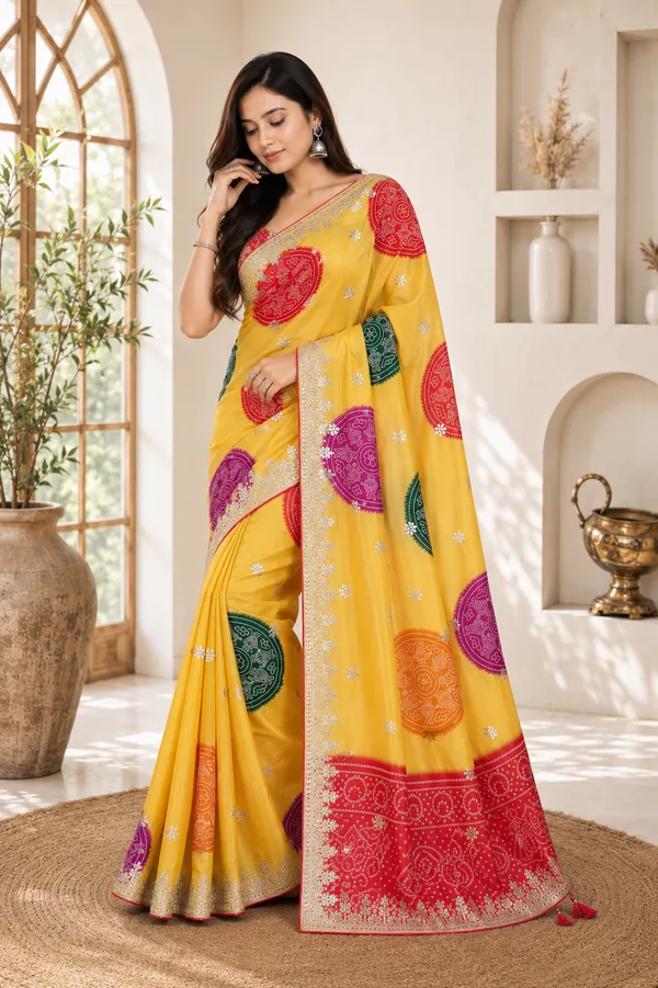 Yellow_Printed_Saree_For_Women