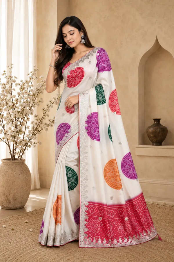 White_Multicolor_Printed_Saree_For_Women