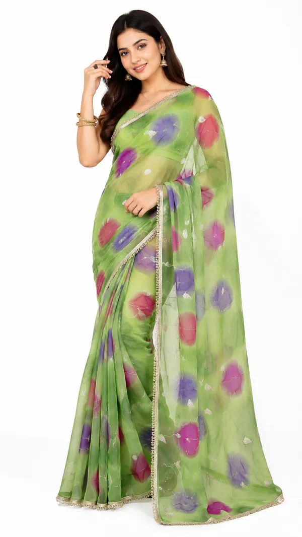 Green_Floral_Print_Saree_For_Women