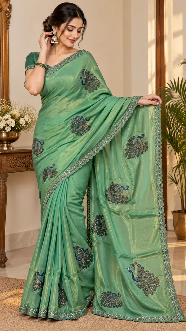 Green_Satin_Digital_Print_Swarovski_Embroidered_Saree_For_Women