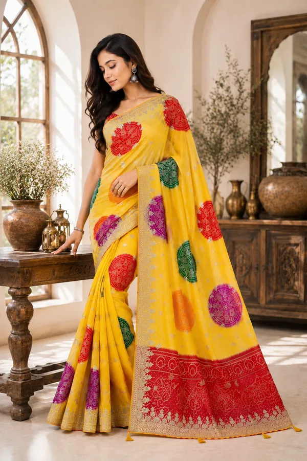 Yellow_Printed_Saree_For_Women