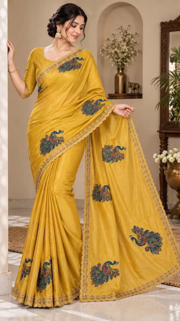 Yellow_Satin_Finish_Embroidered_Saree_For_Women