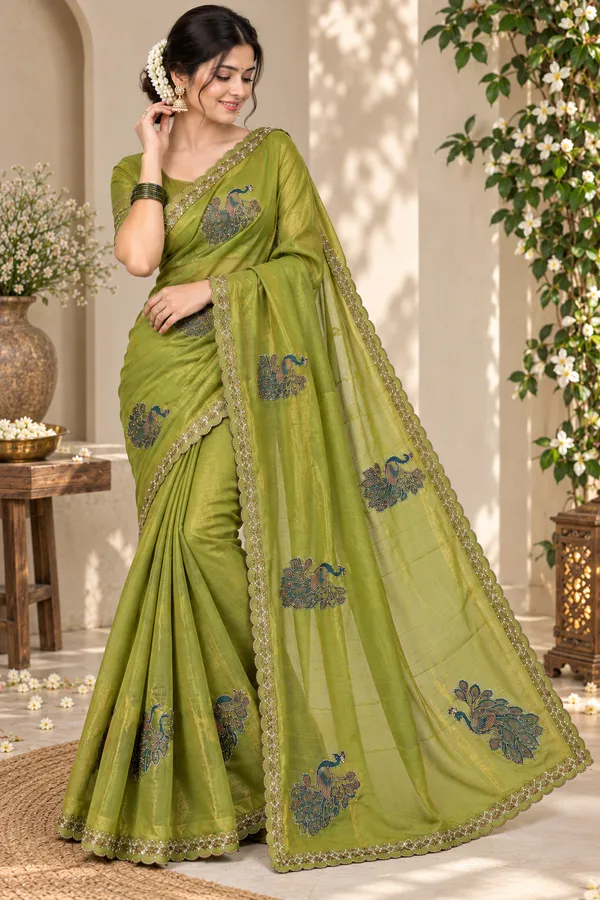 Olive_Green_Embroidered_Saree_For_Women