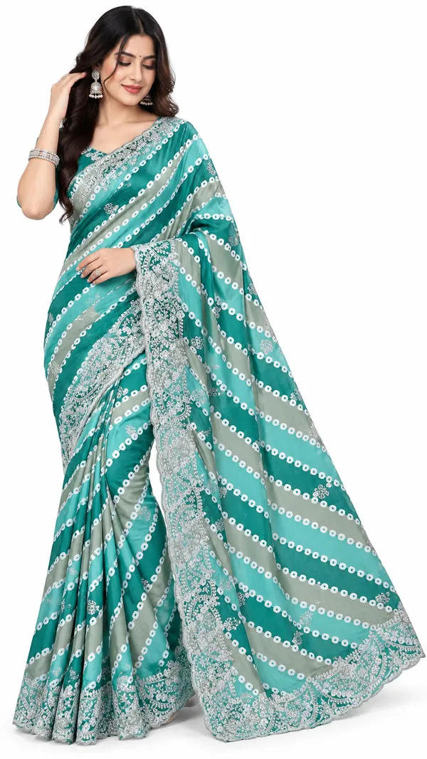 Teal_Green_Printed_Saree_For_Women
