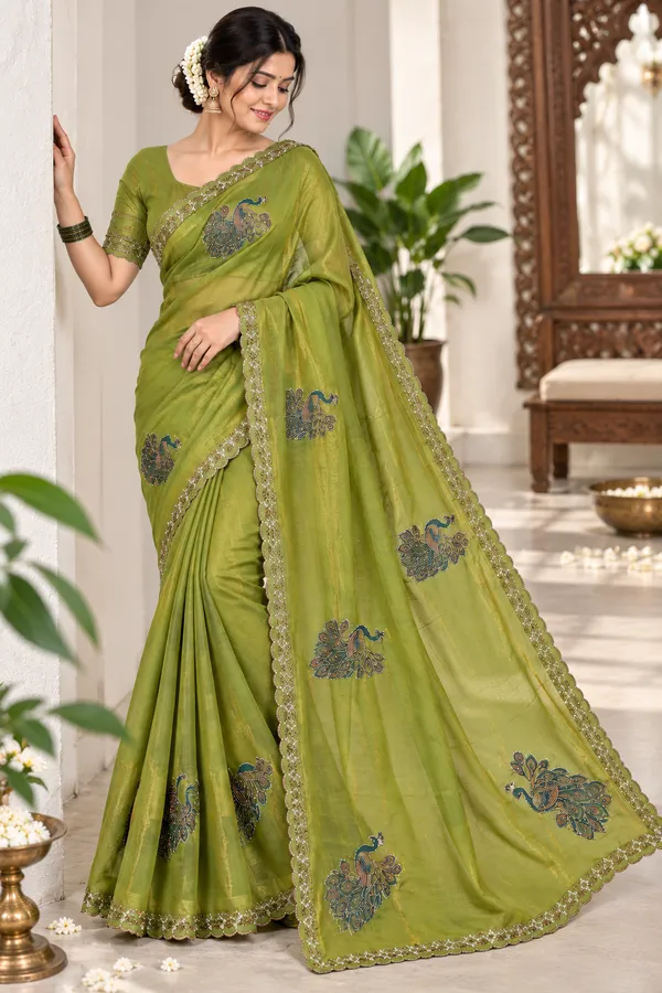Olive_Green_Embroidered_Saree_For_Women