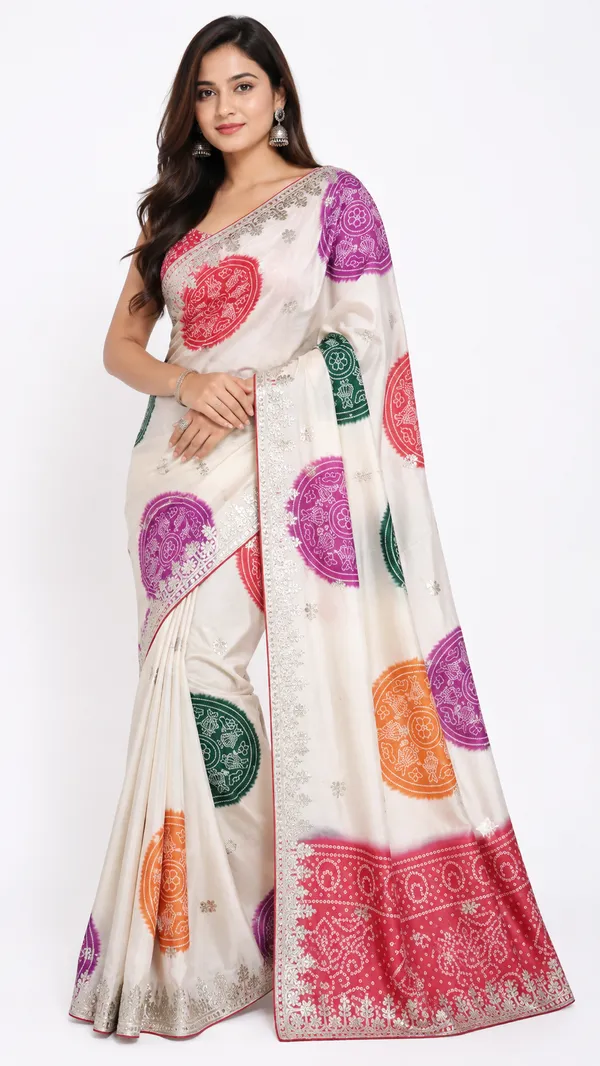White_Multicolor_Printed_Saree_For_Women