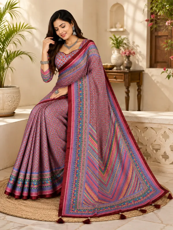 Pink_Satin_Digital_Print_Aari_Mirror_Work_Geometric_Saree_For_Women