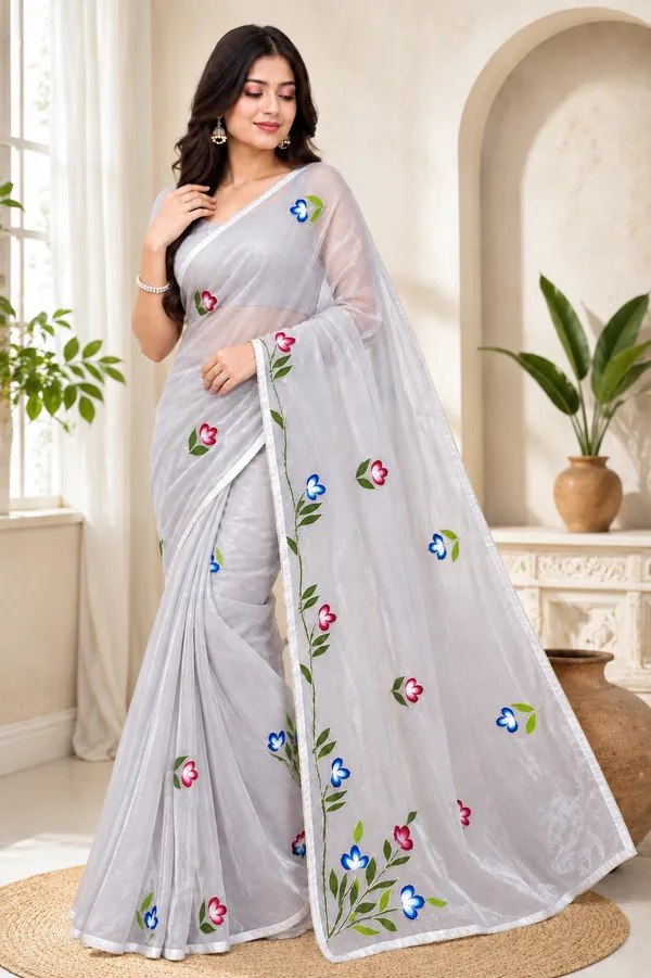 Grey_Sheer_Floral_Saree_For_Women