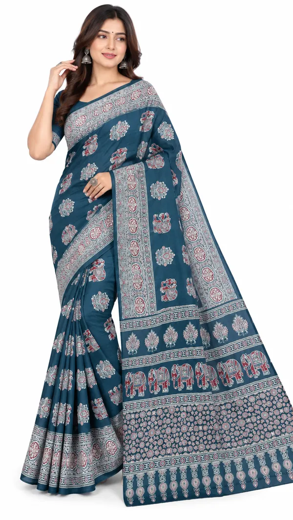 Teal_Printed_Saree_For_Women