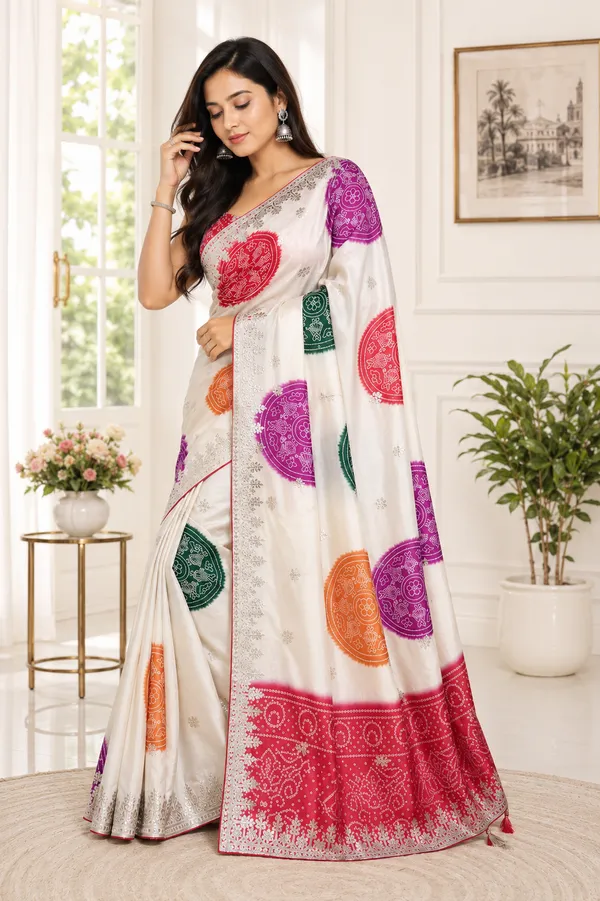 White_Multicolor_Printed_Saree_For_Women