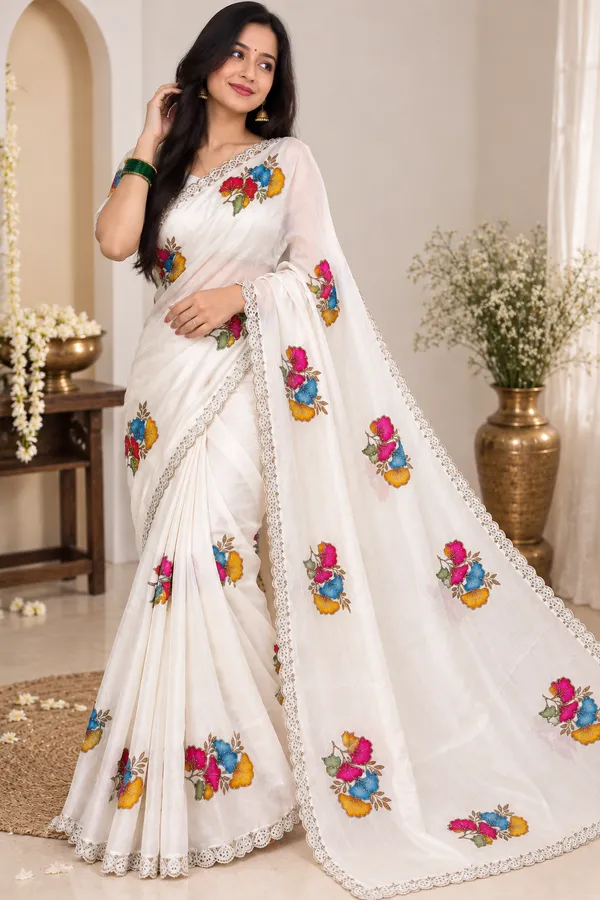 White_Floral_Lace_Border_Saree_For_Women