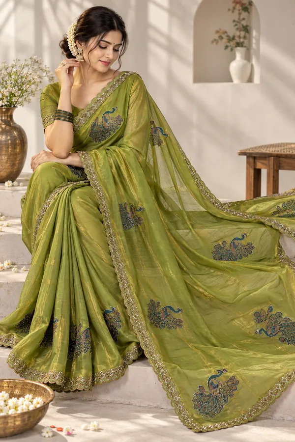 Olive_Green_Embroidered_Saree_For_Women