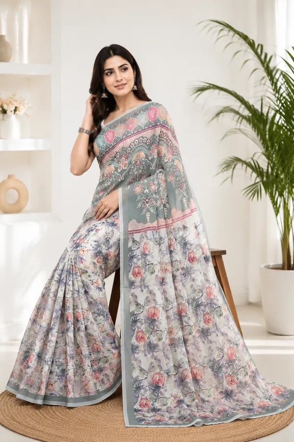 Grey_Floral_Print_Saree_For_Women
