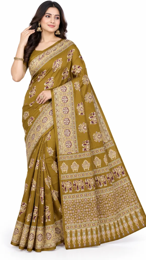 Mustard_Traditional_Printed_Saree_For_Women