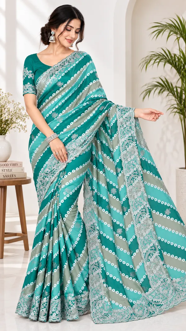 Teal_Green_Printed_Saree_For_Women