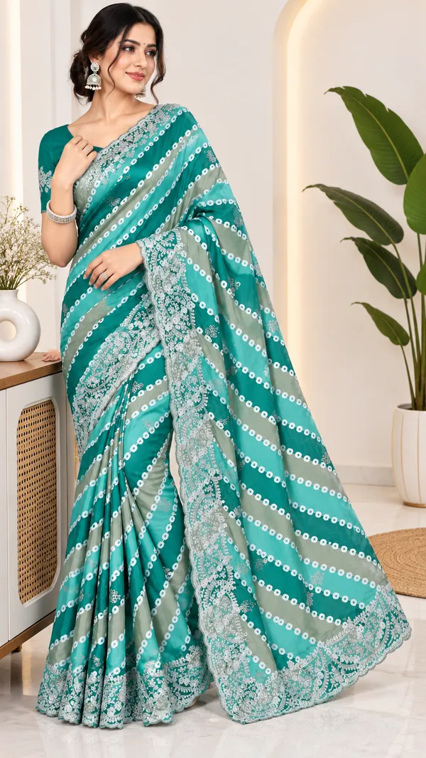 Teal_Green_Printed_Saree_For_Women