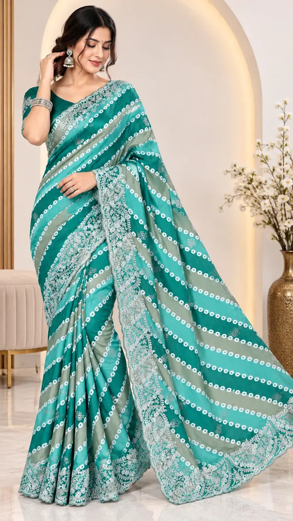 Teal_Green_Printed_Saree_For_Women