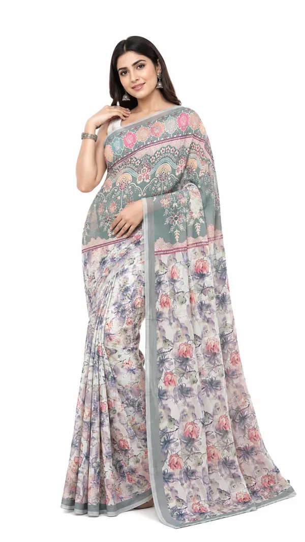 Grey_Floral_Print_Saree_For_Women