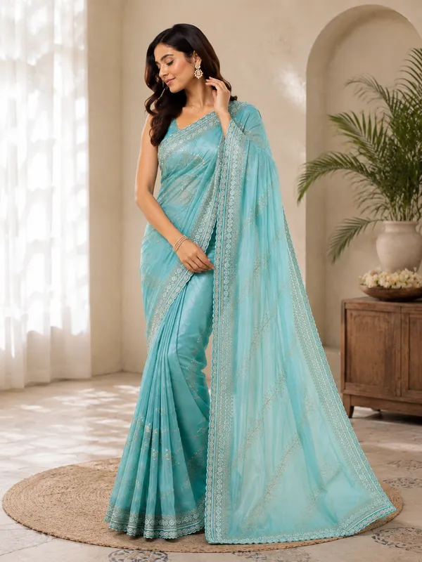Aqua_Embellished_Saree_For_Women