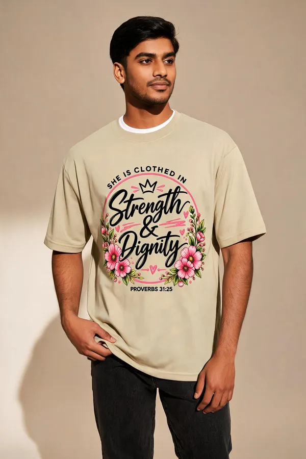 Beige_Cotton_Oversized_Strength_Graphic_T-Shirt_For_Unisex