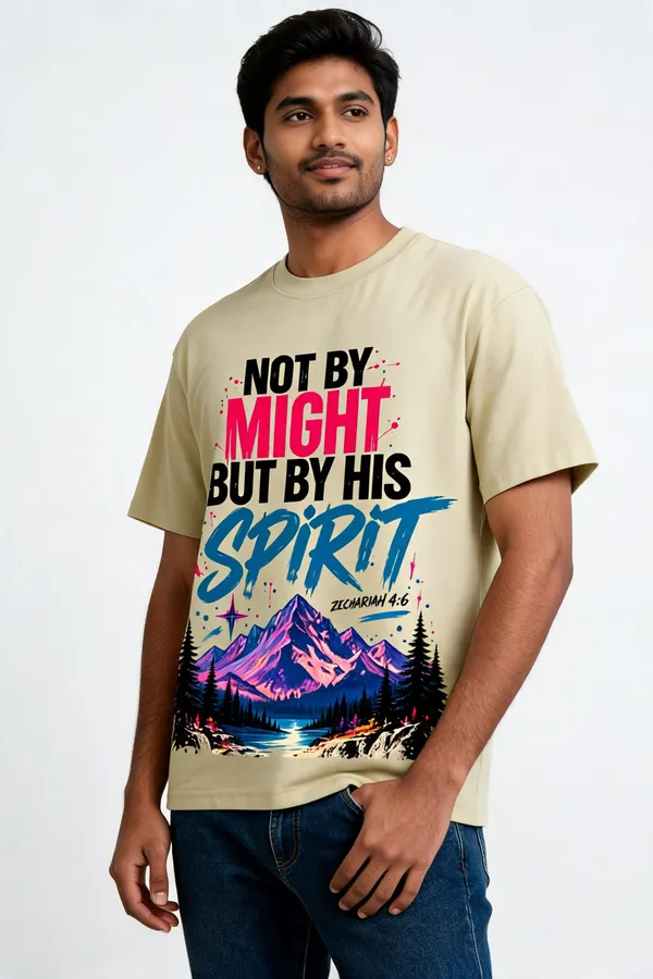Beige_Cotton_By_His_Spirit_Graphic_Round_Neck_T-Shirt_For_Unisex