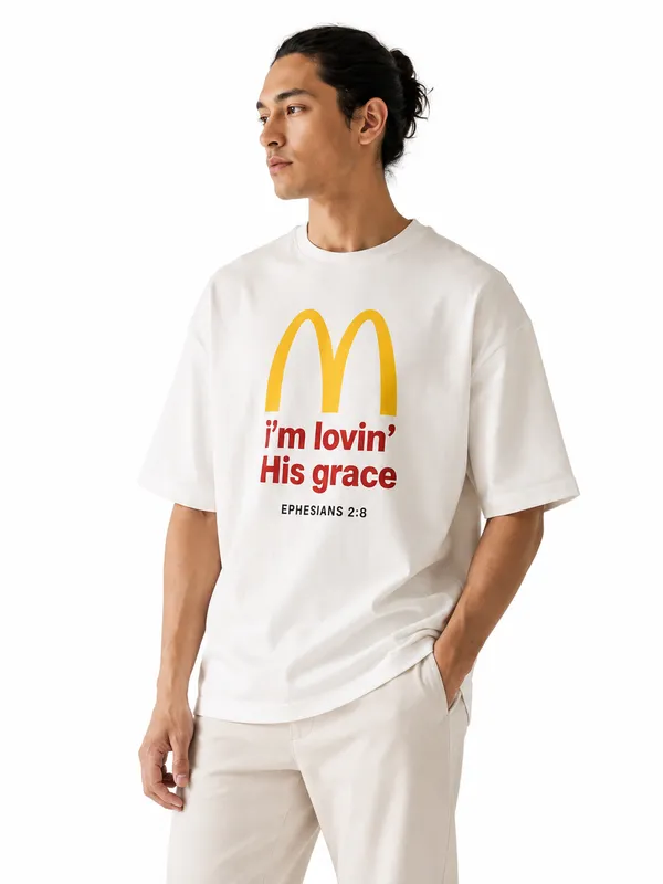 White_Cotton_I'm_Loving_His_Grace_Printed_T-Shirt_For_Men