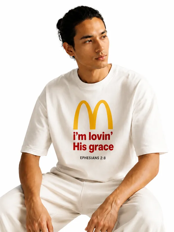 White_Cotton_I'm_Loving_His_Grace_Printed_T-Shirt_For_Men